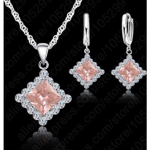 Hot Sale 925 Sterling Silver Necklace Cubic Zirconia Necklace Drop Earrings Jewelry Set Pendant Wedding Jewelry