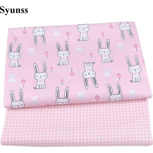 Syunss Diy Patchwork Cloth For Quilting Baby Cribs Cushions Dress Sewing Tissu Cute Rabbit Grid Print Twill Cotton Fabric Tecido