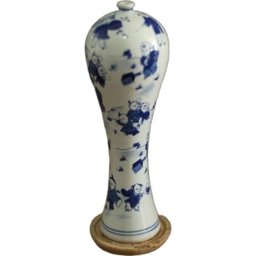 Chinese old blue and white porcelain figure vase, baby play figure vase