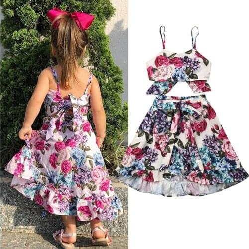 2019 Fashion Toddler Kids Baby Girls Clothes Clothing Set Floral Sleeveless Cotton Top Skirt 2Pcs Outfits Summer Clothes 1-6Y