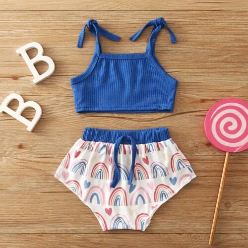 Newborn Infant Baby Girls Sets Suspender Strap Ribbed Tops+rainbow Shorts Outfit Set Vestidos De Verano Summer Baby Clothes