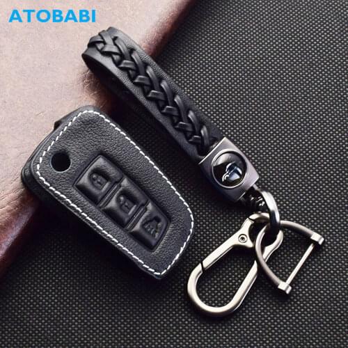 ATOBABI Leather Car Key Case For Nissan Rogue Kicks 2016 2017 2018 2019 3 Buttons Flip Remote Control Fobs Shell Protector Cover
