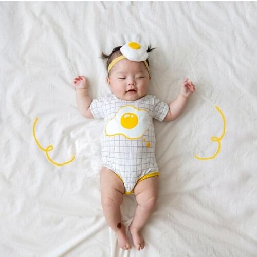 Summer Baby Girl Romper Cotton 2 Pcs Cute Cartoon Egg Short Sleeve Baby Romper+egg Headband Baby Boy Romper Baby Clothes 0-18M