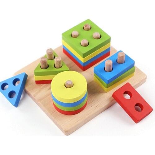 Hot Selling Baby Toys Wood Train Truck Set Geometric Sorting Board Montessori Kids Educational Toy Stacked Puzzle Child Gift