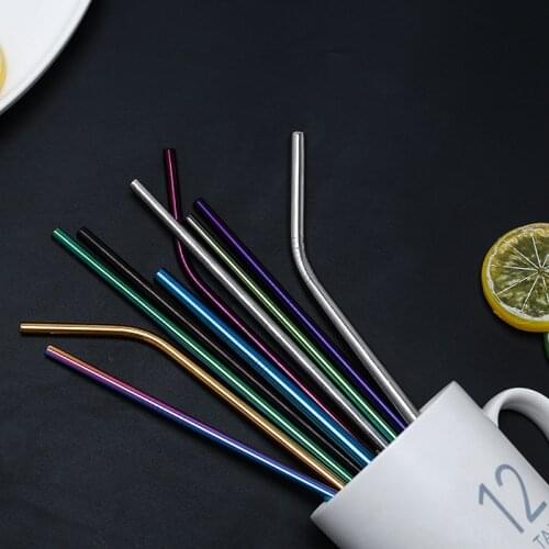 Rainbow Color Reusable Metal Straw Set Stainless Steel Straight Curved Straws Milk Drink Bar Party Accessories With Straw Brush