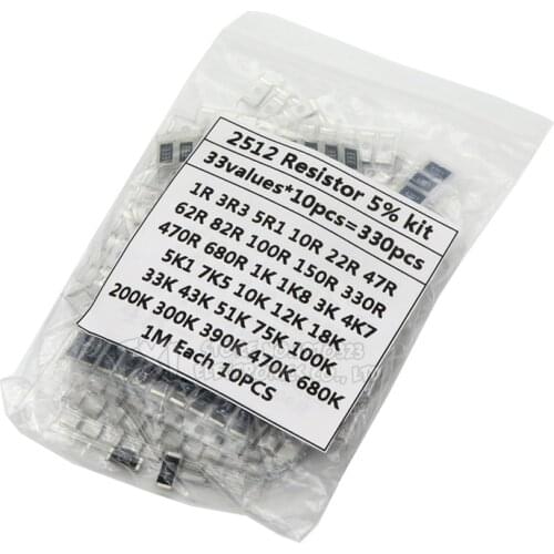 330PCS/lot 1 ohm-1M ohm Electronic Resistors 5% 2512 SMD Resistor Assorted kit set 10R 47R 100R 10K 470K 680K smd resistor pack