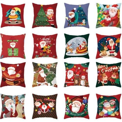 Christmas Style Pillowcase Lovely Cartoon Pattern Polyester Peach Skin Velvet Skin-Friendly Pillow Cover for Home Decor 45*45cm