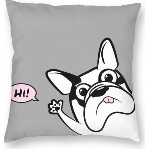 French Bulldog Says Hi Pillowcase Decoration Love Puppy Animal Cushion Cover Throw Pillow for Living Room Double-sided Printing