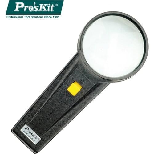 ProsKit 8PK-MA006 Round Hand-Held 4X Magnifier With Lllumination LED Light For Viewing Micro-Ltems, PC Board, Reading Books
