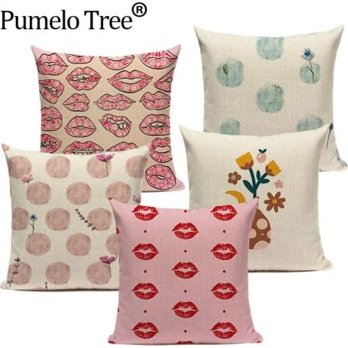 Nordic Lipstick Throw Cushions Cover Colorful Lips Home Decoration Pillow Case Vase Customizable 45-45cm Sofa Cushion Cases