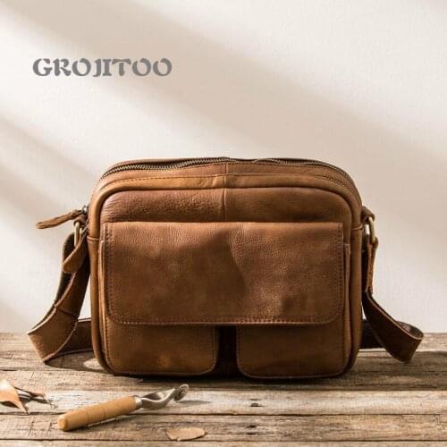 GROJITOO New mens shoulder bag Genuine Leather One Shoulder Messenger Bag mens Postman bag sports small bag