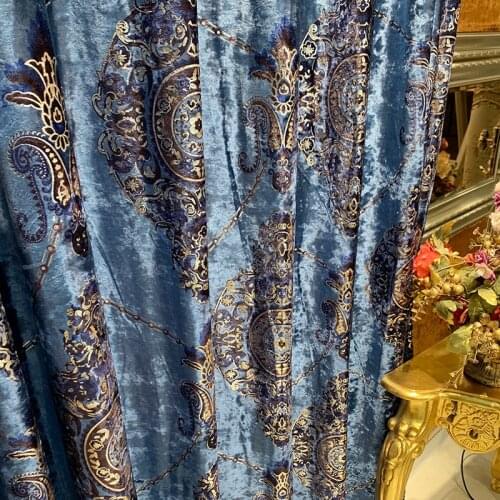 European-Style Light Luxury Simple Modern Thicken Cotton Chenille Jacquard Blue High-End Curtains for Living Room Bedroom