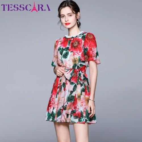 TESSCARA Women Summer Elegant Floral Dress Festa High Quality Prairie Chic Party Robe Femme Vintage Designer Chiffon Vestidos