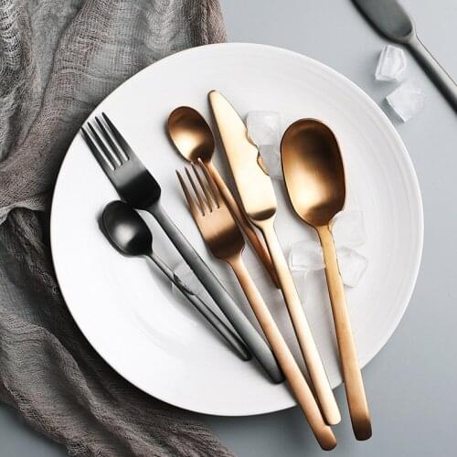 Titanium Tableware Stainless Steel Black Fork Mirror Polish Steak Knife Gold Spoon Western Dinnerware Set Ice Spoon 4pcs/set