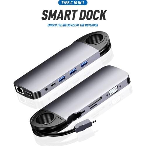 USB C 10 in 1 Laptop Docking Station with PD HDMI-Compatible VGA SD/TF Audio Jack USB 3.0 Gigabit RJ45