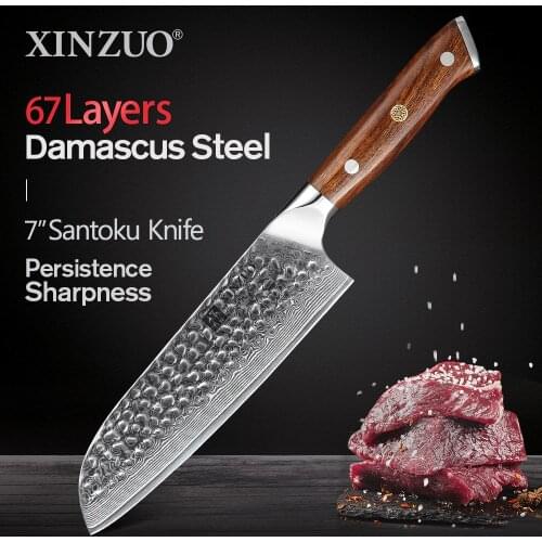 XINZUO 7'' Japanese Chef Knives Damascus Steel Santoku Knife North America Desert Ironwood Handle Japan VG10 Knives Tools