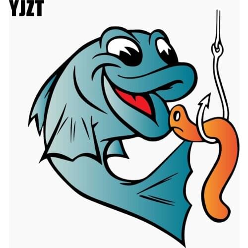 YJZT 11.3CM*12.7CM Fisherman Fish Fishing Worm Bite Hook Funny Lnterest Reflective Car Sticker C1-7731