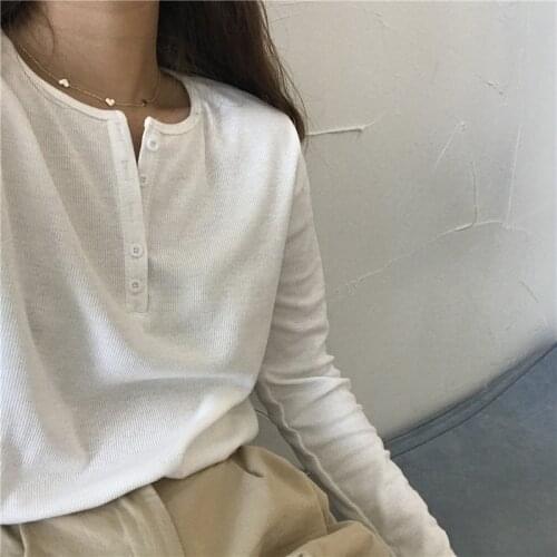 2020 New Spring and Autumn Casual Bottoming Shirt Female Wild Loose Long-sleeved T-shirt Womens Top NS2117