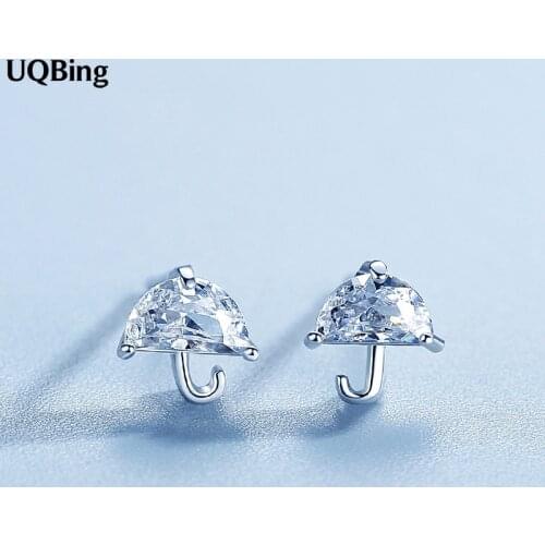 New Arrivals 925 Sterling Silver CZ Crystal Umbrella Stud Earrings For Women Jewelry Pendientes Brincos Free Shipping
