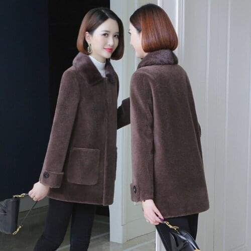 Winter Real Fur Sheepskin Coat Women Winter Genuine Wool Coats Female Turndown Collar Warm Sheep Shearing Jacket Outerwear X550