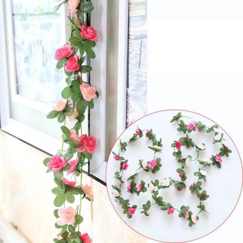 2.5M Artificial Pink Rose Vine Flowers Garland Hanging Floral String Decoration Wedding Home Garden Party Decor