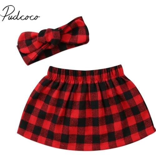 2017 Brand New Newborn Toddler Infant Kids Baby Girls Plaid Skirt Headband 2Pcs Checked Outfits Skirt Set Clothes 0-24M