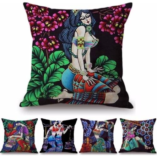 2018 Abstract Art Floral Exotic cultural Painting Dancing Wowan Tropical Sotheast Asia Home Decoration Pillow Case Cushion Cover