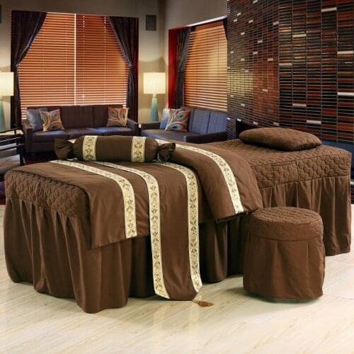 4pcs/5pcs/6 Brief Cotton Beauty Bedspread Embroidery Ruffles Bed Skirt Duvet Cover for Beauty Parlor 70*190cm Dark Brown