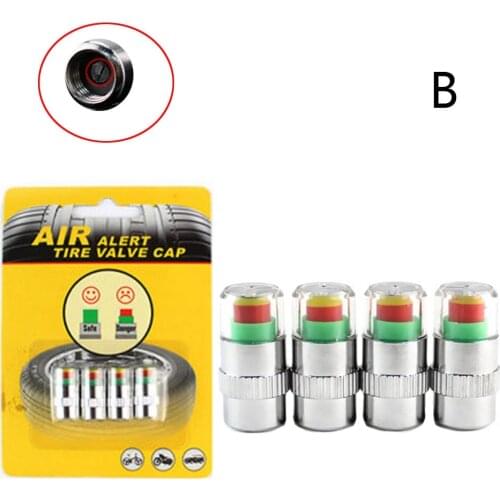 4 Pcs Car Bike Tire Pressure Valve Stem Cap Automotive Tyre Pressure Alert Indicator Accessory, Plastic Core & B type