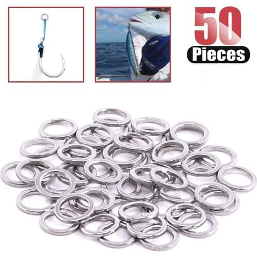 50Pcs Multiple Sizes Round Stainless Steel Fishing Rings Lure Connectors for Jigging Fishing Assist Hooks Fishing Lures Tackle