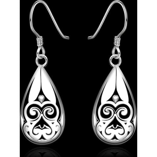 925 Sterling Silver Carved Water Drops Earrings for Women party wedding Jewelry All-match drop Earrings Elegant Holiday gifts