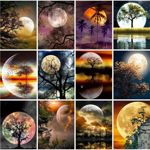 HUACAN 5D DIY Diamond Painting Moon Mosaic Tree Needlework Full Square Diamond Embroidery Landscape Home Decor Craft Kit