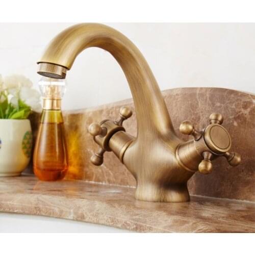 Antique Faucet Hot and Cold Water Crane Bronze Brushed Sink Faucet Black Bathroom Swan Vintage Basin Sink Mixer Crane