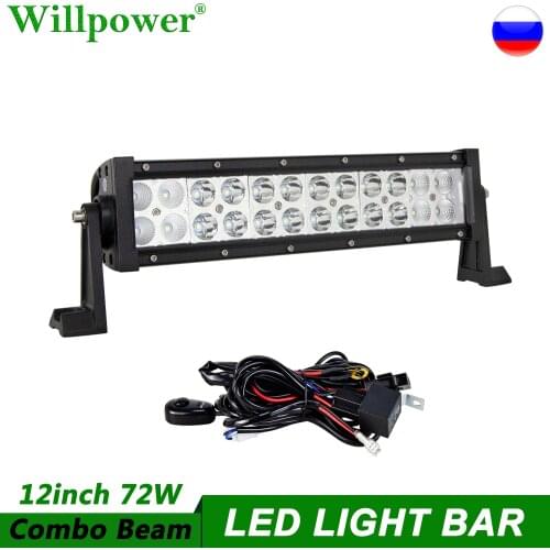 Car Lights 72W 12" LED Fog Light Bar For Jeep Wrangler 4x4 Truck ATV UTV Tractor Forklift SUV Grille Driving LED Lamp Lightbar