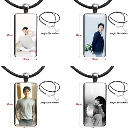 Glass Cabochon Jewelry Steel Color With Long Pendant Choker Rectangle Necklace Song Joong Ki So Cute Korea Les Meilleurs For