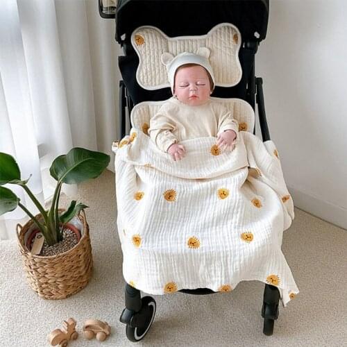 Baby Muslin Receiving Blanket 4-layers Gauze Cotton Swaddle Wrap Lion Print Sleeping Bag Infant Stroller Cover