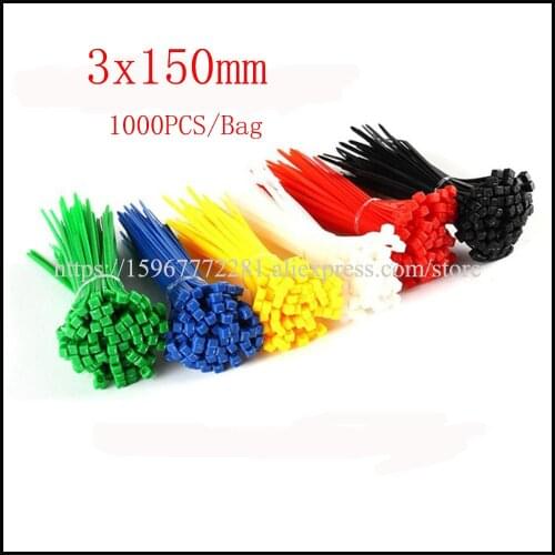 1000PCS 3x150mm cable tie Assorted Self-locking Nylon Cable Ties multicolor Plastic Zip Tie Loop Wire Wrap Zip Ties Many colors