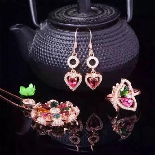 KJJEAXCMY boutique jewelryNatural tourmaline 925 silver jewelry set natural gemstone earrings pendants + + hnpwhimrpd