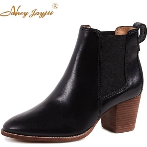 Ankle Boots Brown Black Winter Ladies Chelsea Elastic Band Pointed Toe Square Heel Short Plush Shoes Woman Fashion Casual Career