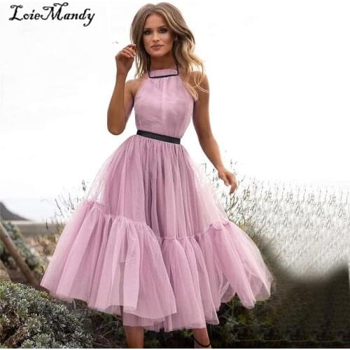 Tea Length Short Prom Dresses 2021 Sexy Backless Vestido De Festa Simple Formal Party Gowns Special Occasion Prom Gowns