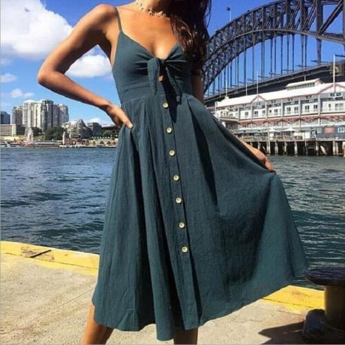 Summer Dress Bow Backless Polka Dots Print Sexy Beach Dress Women robe femme ete 2020 Cotton Buttons Off Shoulder Midi Dresses
