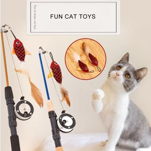 2021 New Explosive Product Retractable Simulation Fishing Rod Funny Cat Creative Feather Rod Funny Cat Interactive Toy