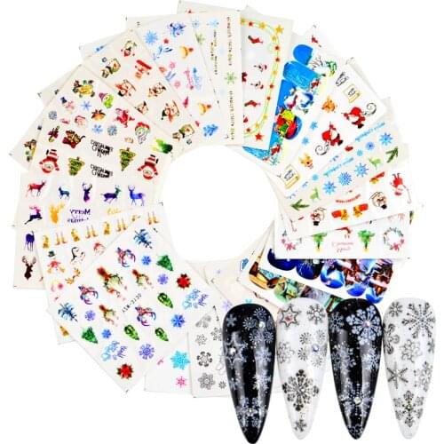 1 Sheet Black White Snowflakes Water Nail Sticker New Year Design Nail Art Decal Water Transfer Slider Decor Manicure Accessorie