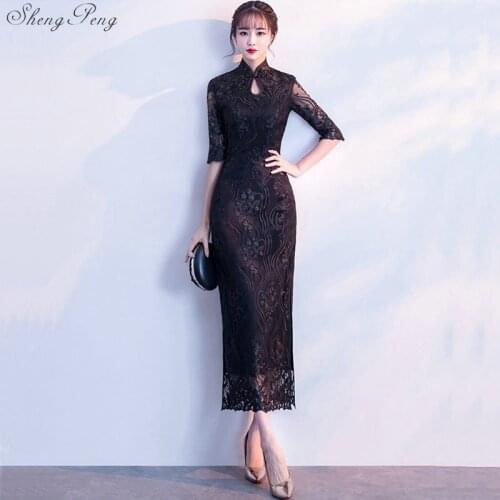 Sexy Cheongsam Dress Jacquard China Dress Traditional Black Qipao Modern Chinese Fashion Evening Dresses Cheongsams Q830
