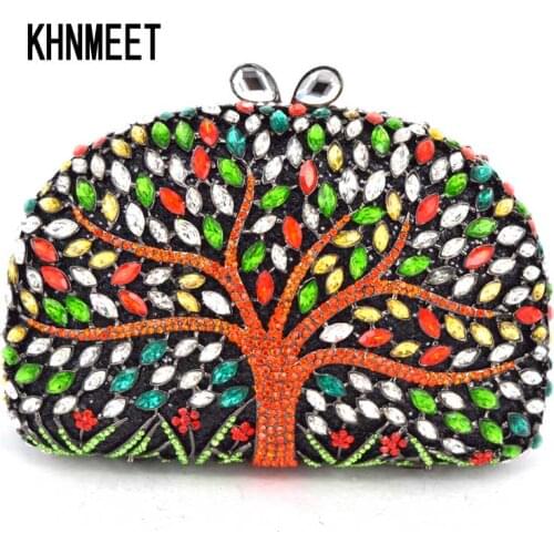 LaiSC GIFT BOX Tree clutch Luxury Evening Bags day clutches For Wedding Women Crystal Rhinestone Brand HandBag party purse SC191