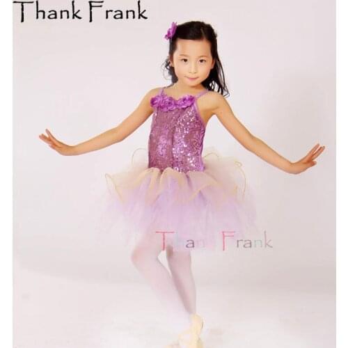 Girls Flower Professional Ballet Costumes Women Sequin Camisole Dance Tutu Dress C240