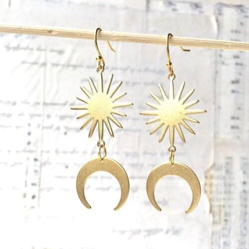 Crescent Sun Moon Starburst Earrings Gold Sun Celestial Astronomy Boho Jewelry New Women Gift Girlfriend Beautifu Fashion