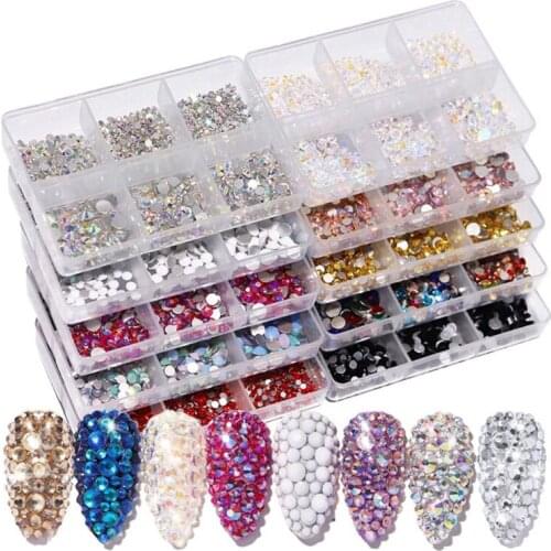 Mix Sizes Glass Crystal Non Hot Fix Rhinestone Flatback 3D Glitter Nail Art Decorations