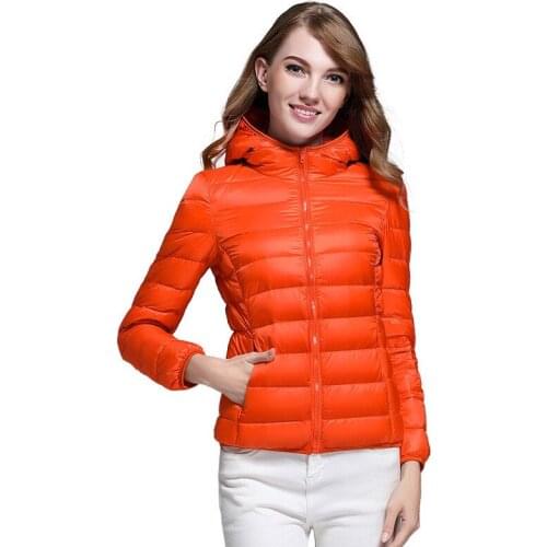 Ultralight Thin Down Jacket Women Winter White Duck Down Hooded Jackets Long Sleeve Portable Outwear Warm Coat Female JD1304