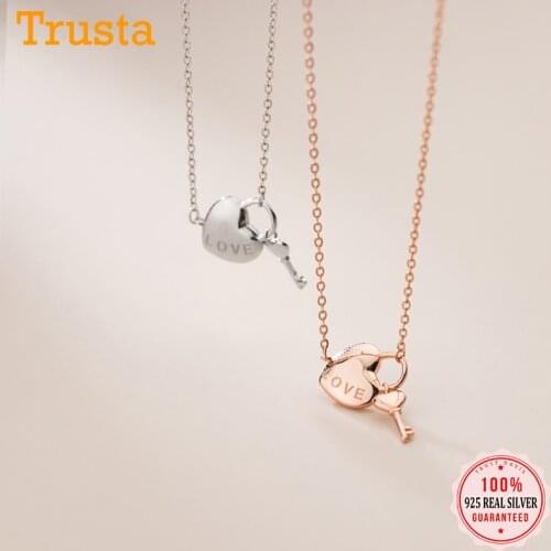 TrustDavis Real 925 Sterling Silver Romantic Love Heart Lock Key Choker Necklace For Women Wedding Birthday Fine Jewelry DB059